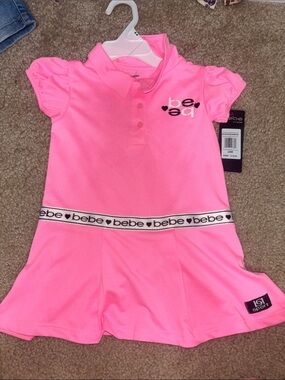 bebe Bright Pink Polo Dress with Logo Waistband